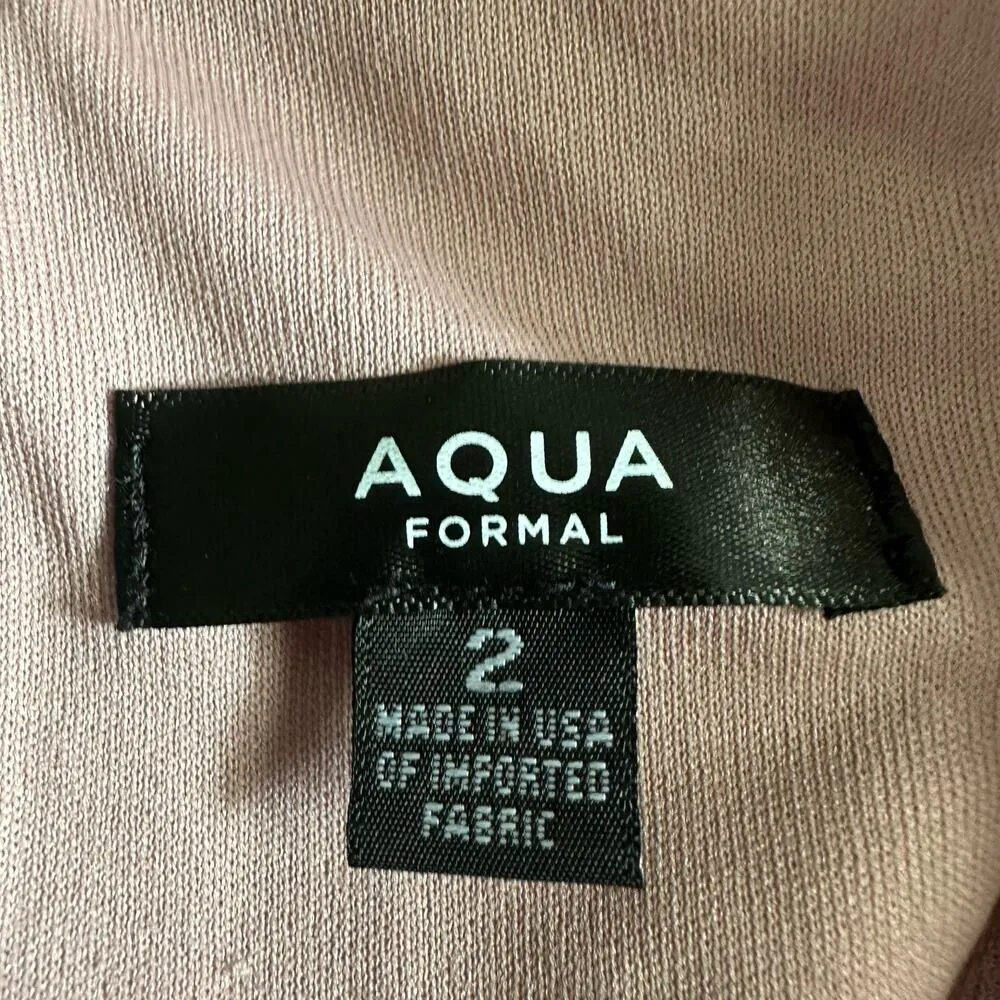 AQUA Formal Cascade Ruffle Mermaid Gown US 2 Rose Bridesmaid Prom Stretch - Image 4