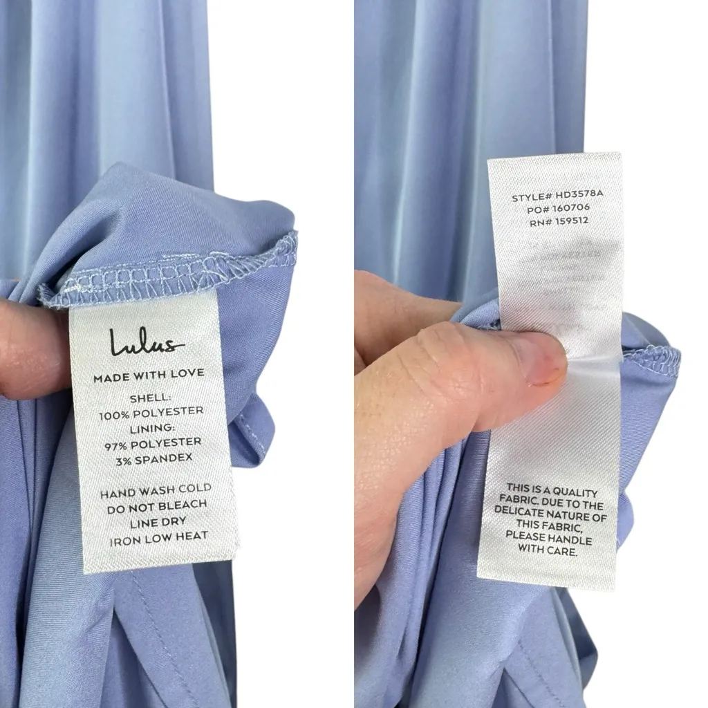 NWT LULU’S Lustrous Love Dusty Blue Satin Halter Cutout Mermaid Maxi Dress Large - Image 10