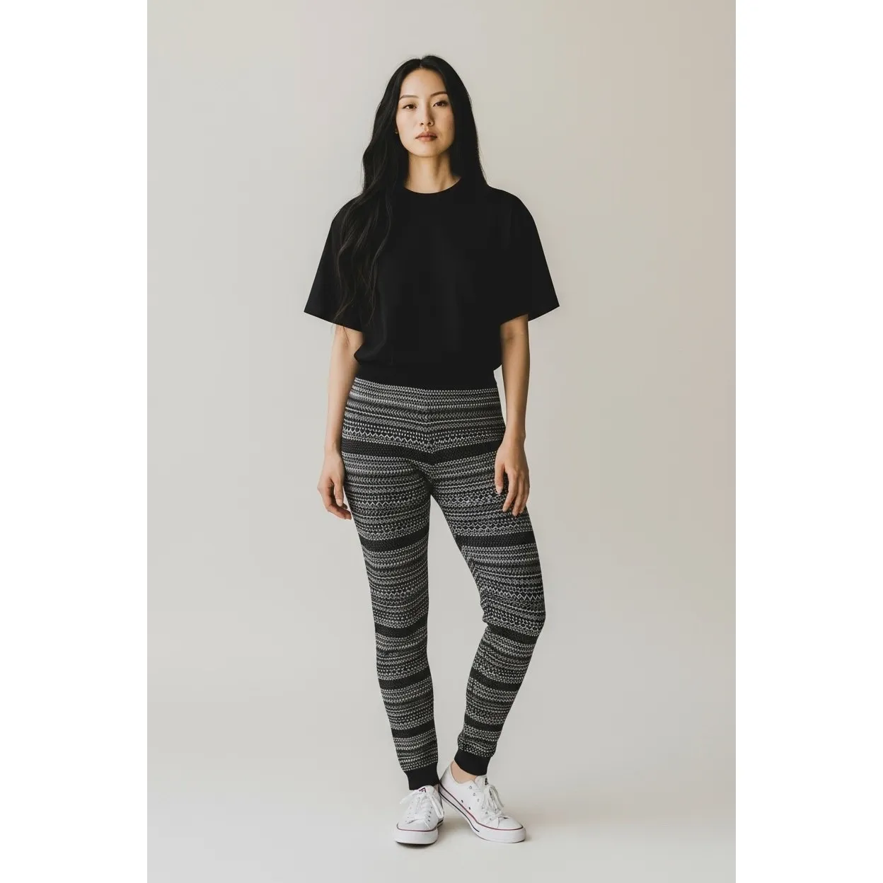 Aspen Leggings Large Gray Fair Isle Print Sweater Knit Soft Warm Winter Cozy - Image 4