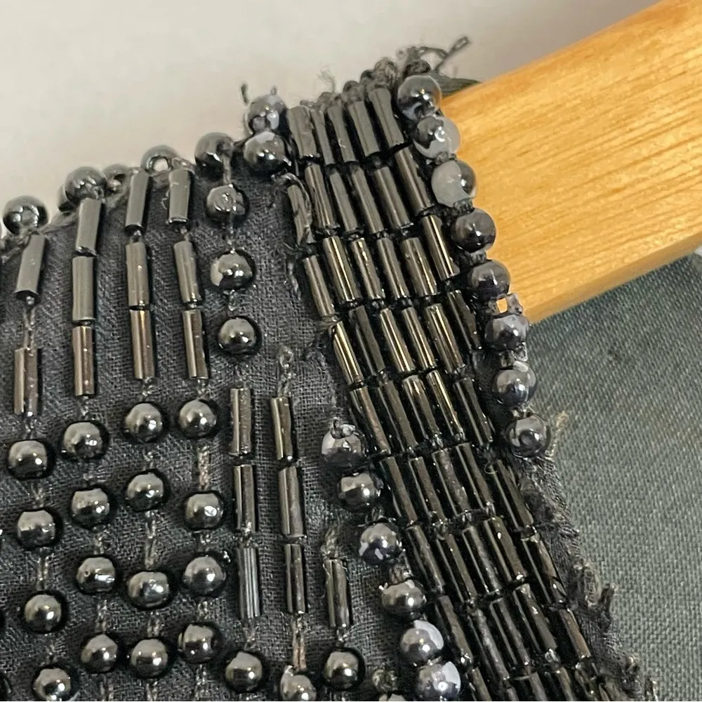 Scala Vintage  Silk Beaded Jacket Formal Black Long Sleeves Large Flaws Black Tie - Image 7