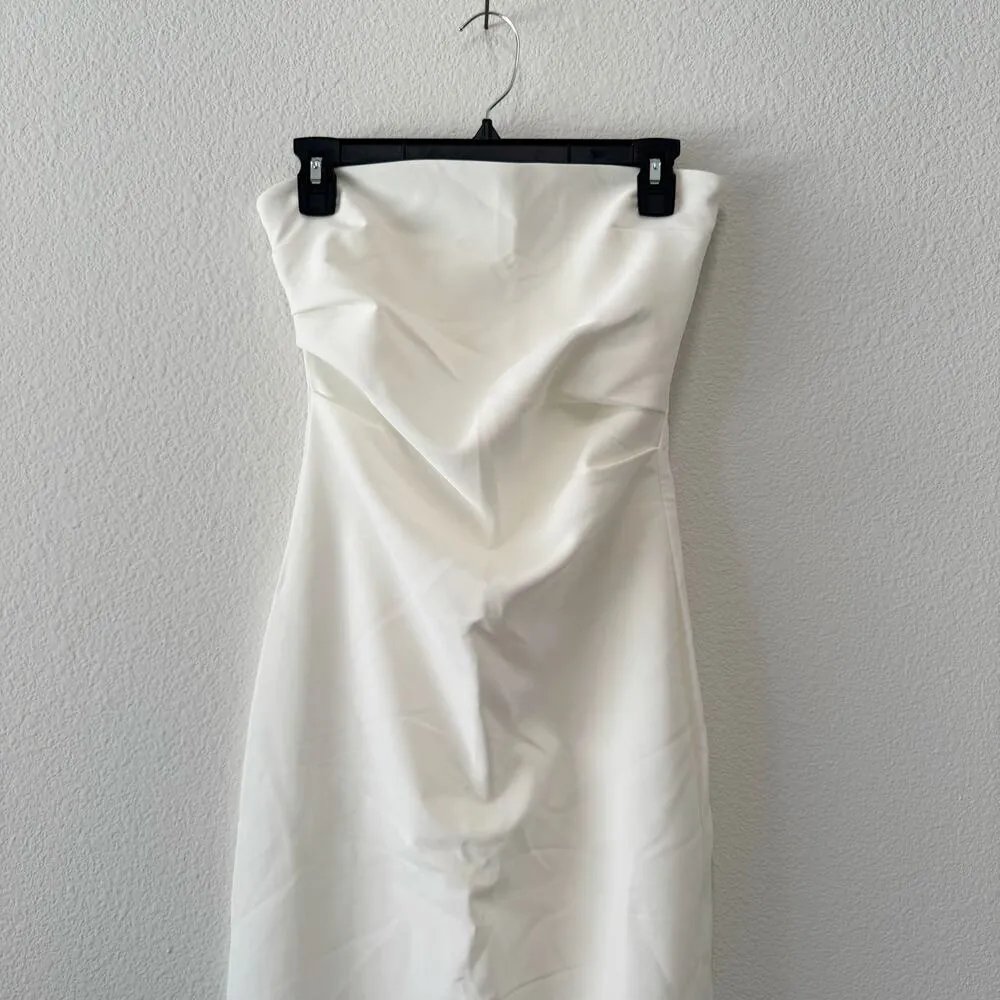 ZARA Woman Oyster White Strapless Midi Dress Sleek Minimalist Chic Size Small - Image 3