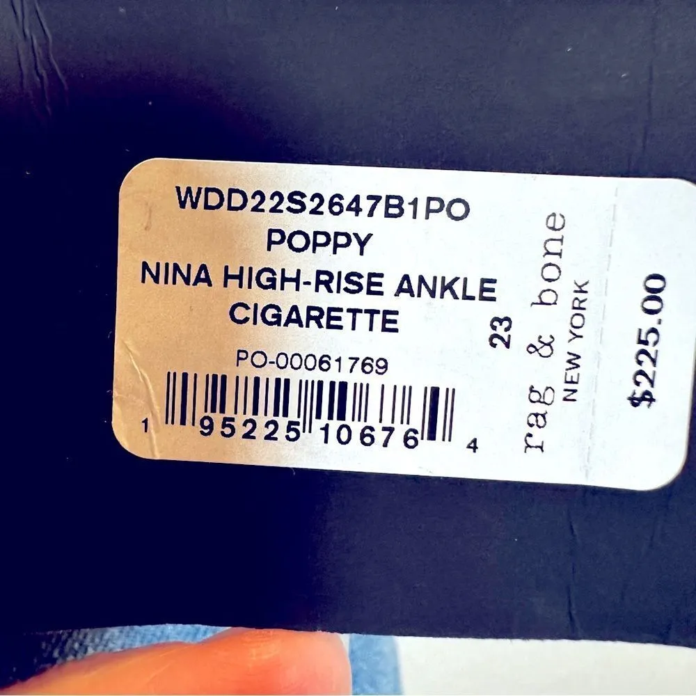 Rag & Bone Nina High Rise Ankle Cigarette Jeans Women's‎ Size 23 Poppy NWT - Image 10