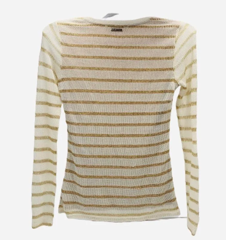 Cream Metallic-Gold Stripe Sweater XS - Image 5