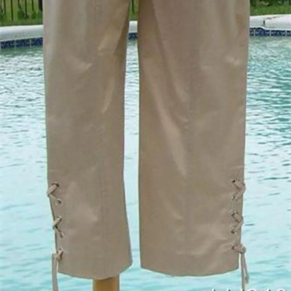 Cache Lace Up Bottom Satin Sheen Crop Pant Cotton Blend Stretch New NWT $98 - Image 9
