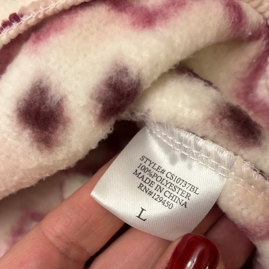 NEW! COMO VINTAGE Fleece Hoodie Sweatshirt Size L Ivory Pink Purple Geometric - Image 10