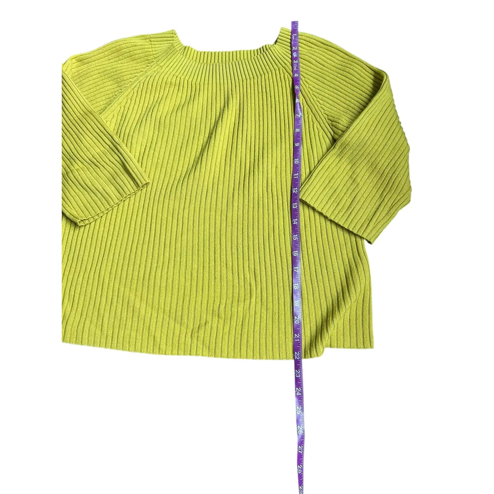 Vince Ribbed Knit Sweater Chartreuse Green 3/4 Sleeve Boat Neck Women's L - Image 3