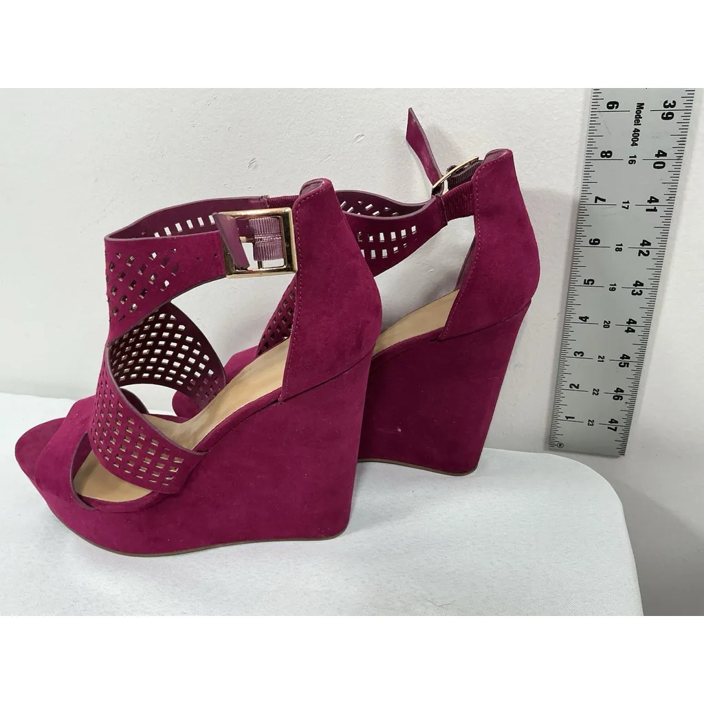 Womans Bamboo Platform Wedge Sandals 10 Fuscia Open Toe Strappy Vented - Image 4