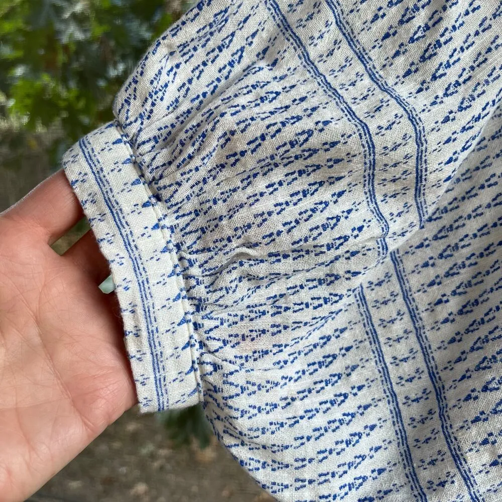 Anthropologie Maeve Yarn Dyed Lena Tunic Top Blue & White Size XS - Image 4