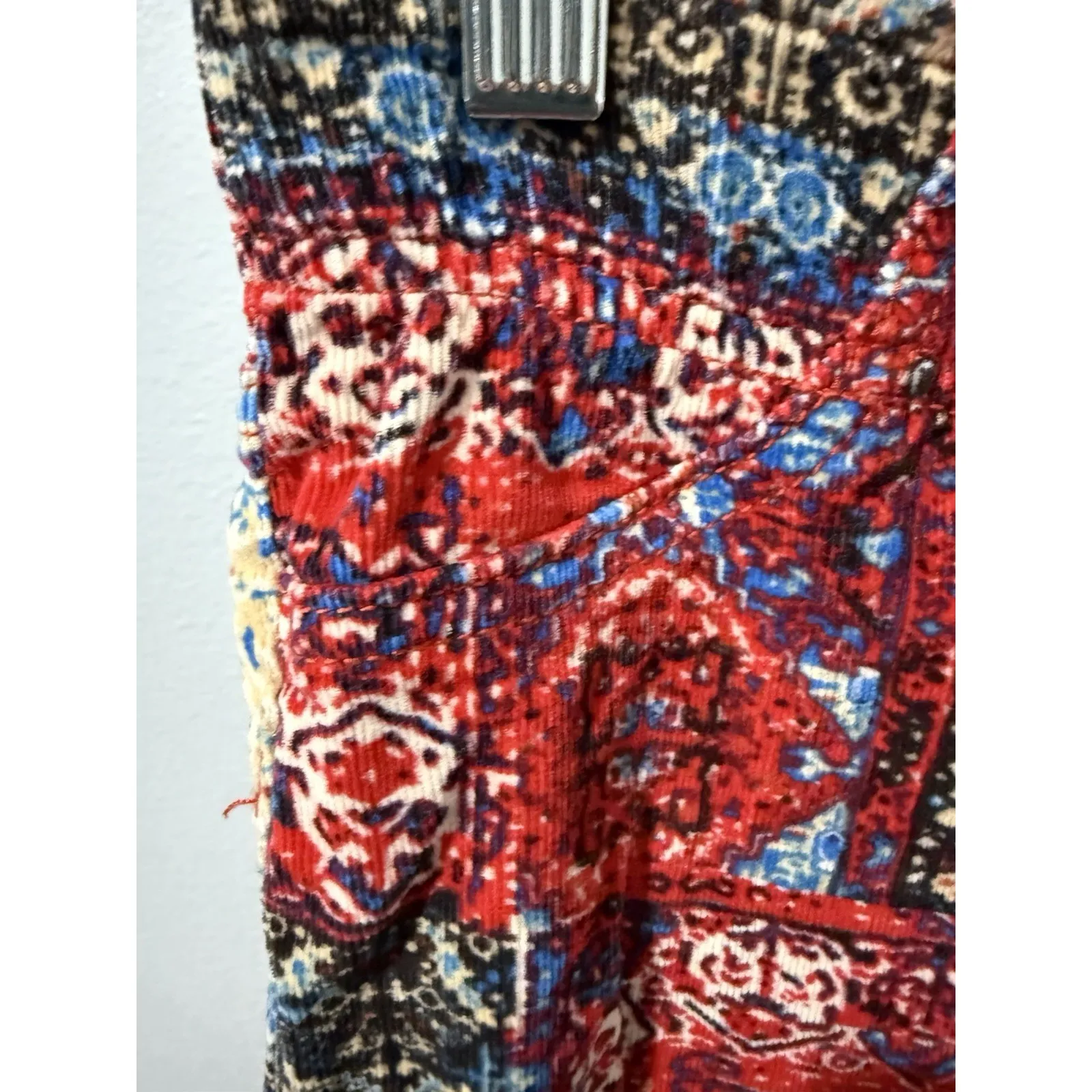 We The Free Free People Penny Paisley Patchwork Print Corduroy Flare Pants Sz 26 - Image 3