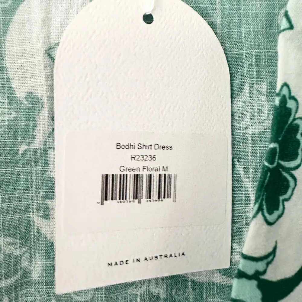 Rumer The Label Bodhi Green White Floral Boho Long Sleeve Shirt Mini Dress M NWT Size M - Image 6