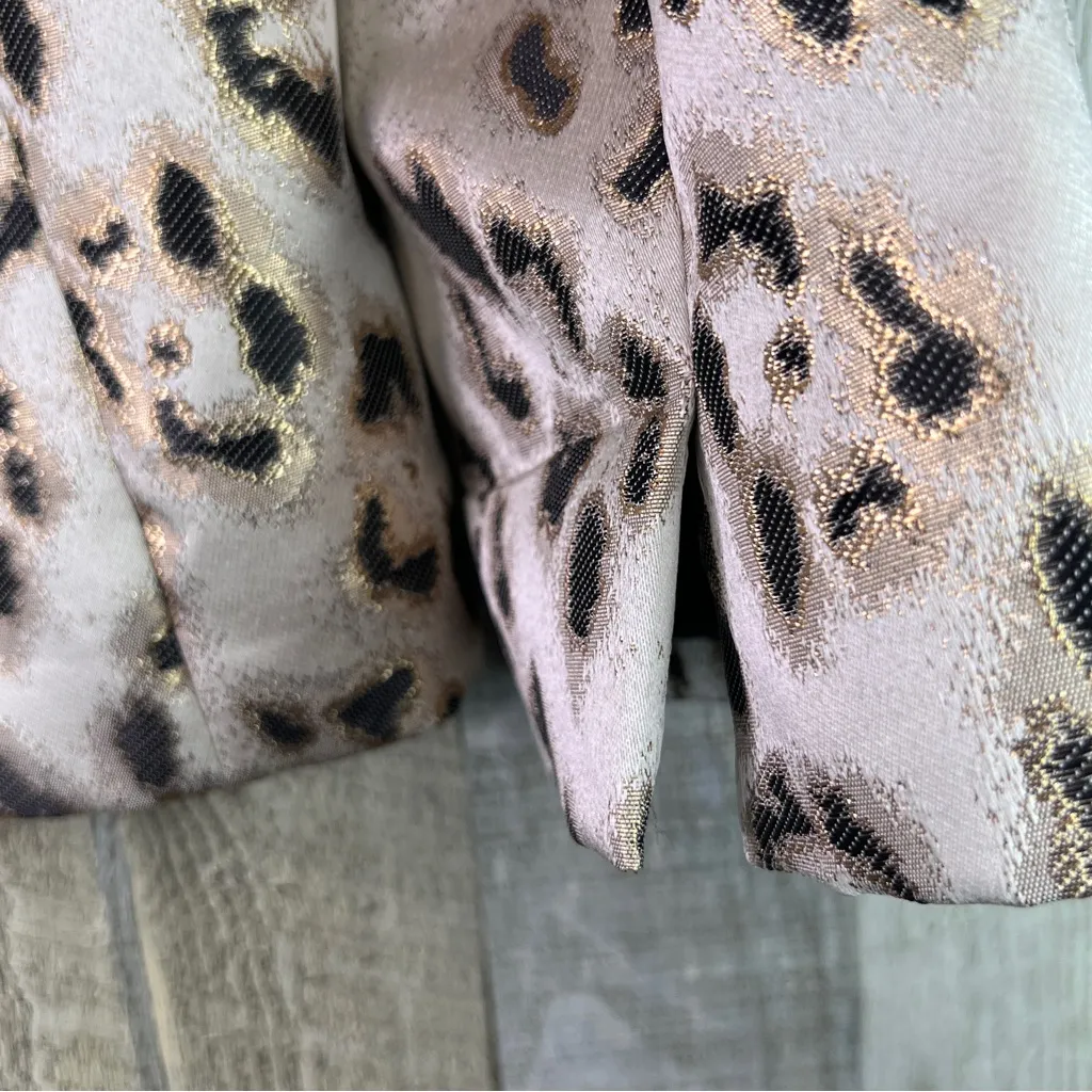 Natori Size Large Gold Metallic Leopard Print Lined Open Front Cardigan Jacket - Image 5