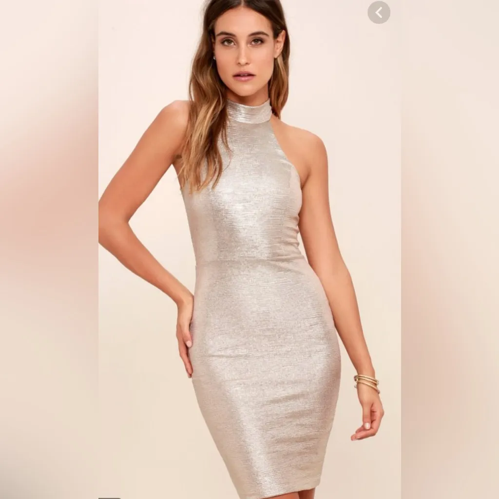 Lulus Diamond Heart Gold Bodycon Dress Small - Image 3