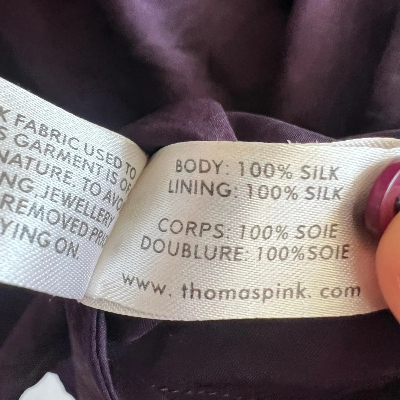 Thomas Pink Purple 100% Silk Blouse Pleated V Neck Short Sleeve Women's 8 - Image 5