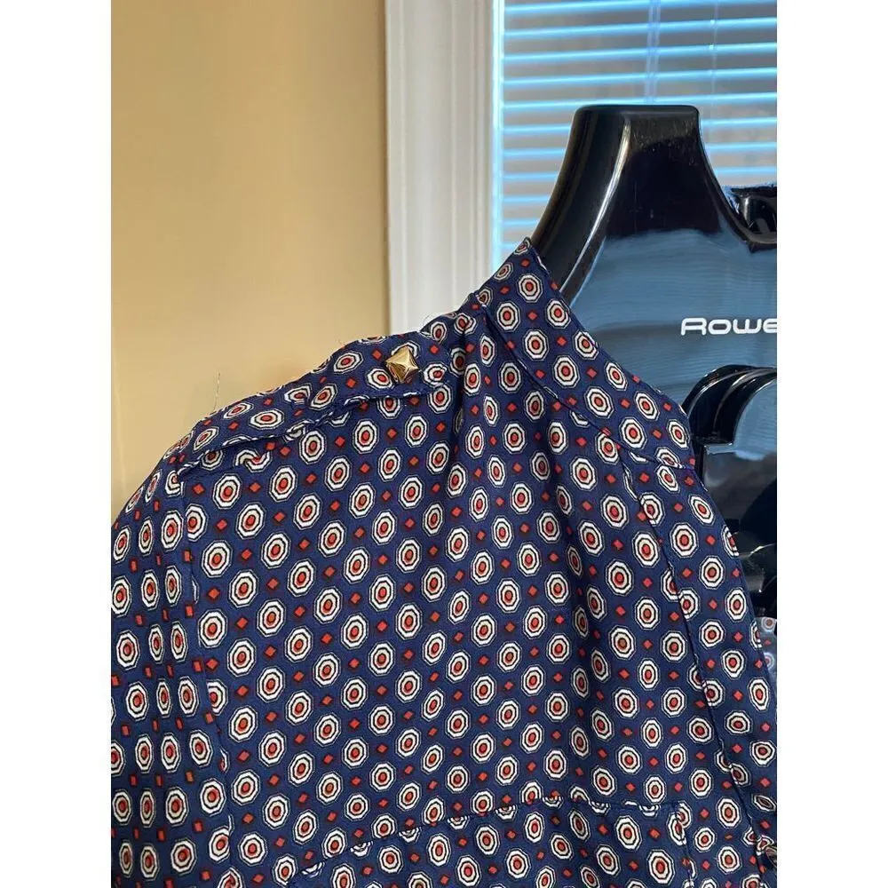 Womens New Direction sheer button up blouse tab sleeves size petite medium Blue - Image 5