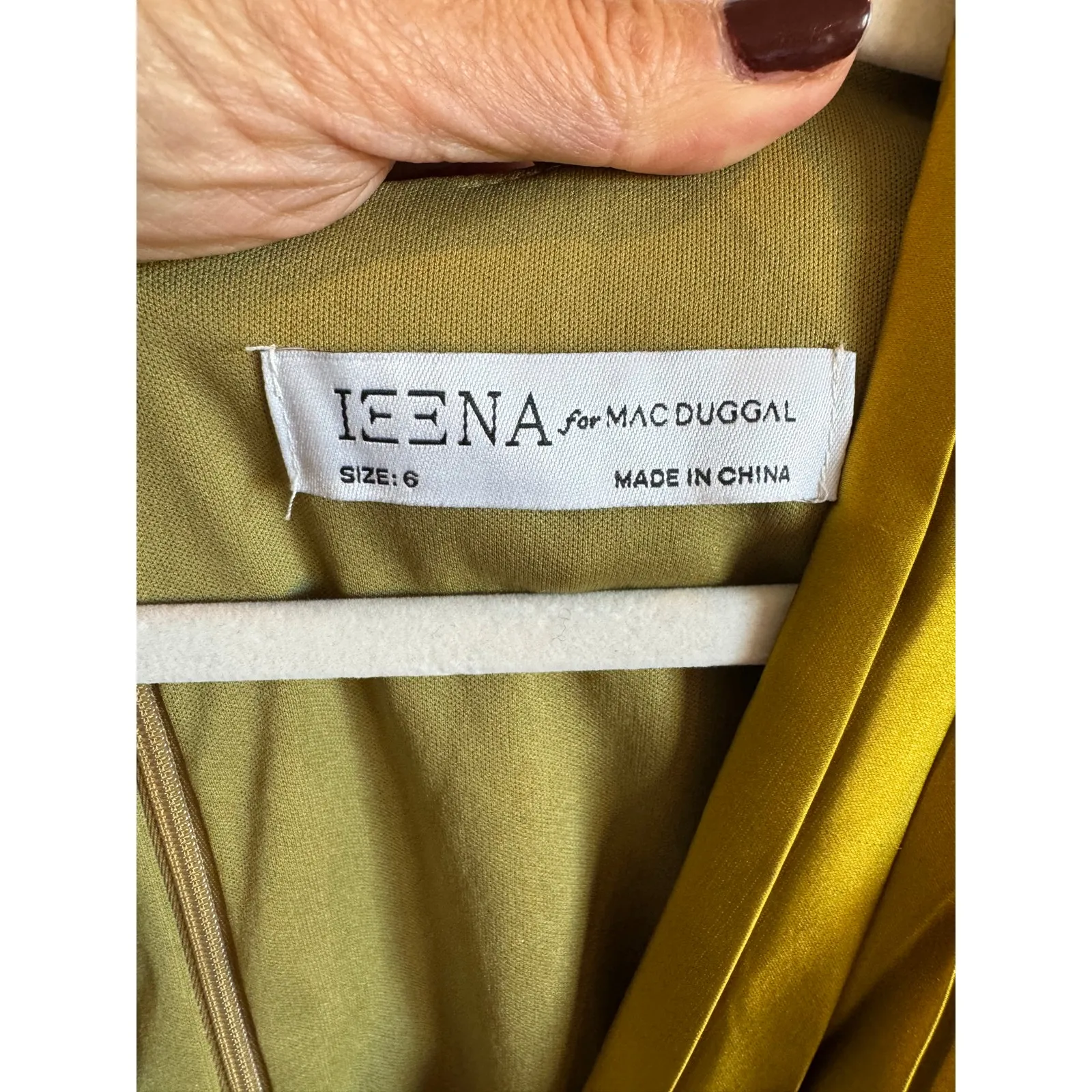 Mac Duggal Pleated Midi Dress Chartreuse Belted V Neck Size 6 NWT - Image 5