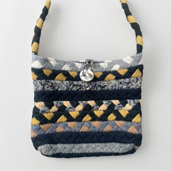 Vintage Handbag Braided Wool Shoulder Bag Purse Handmade Patchwork Cottagecore - Image 6