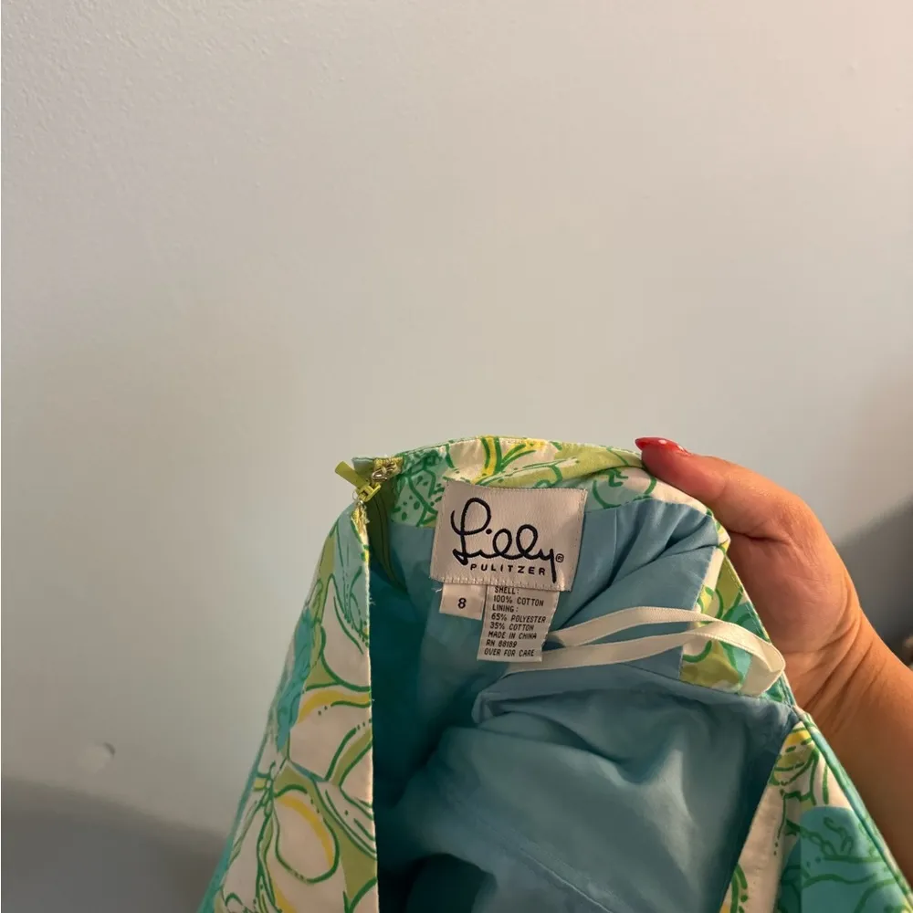 Stunning Lily pulitzer vintage strapless midi dress blue and green size 8 - Image 6