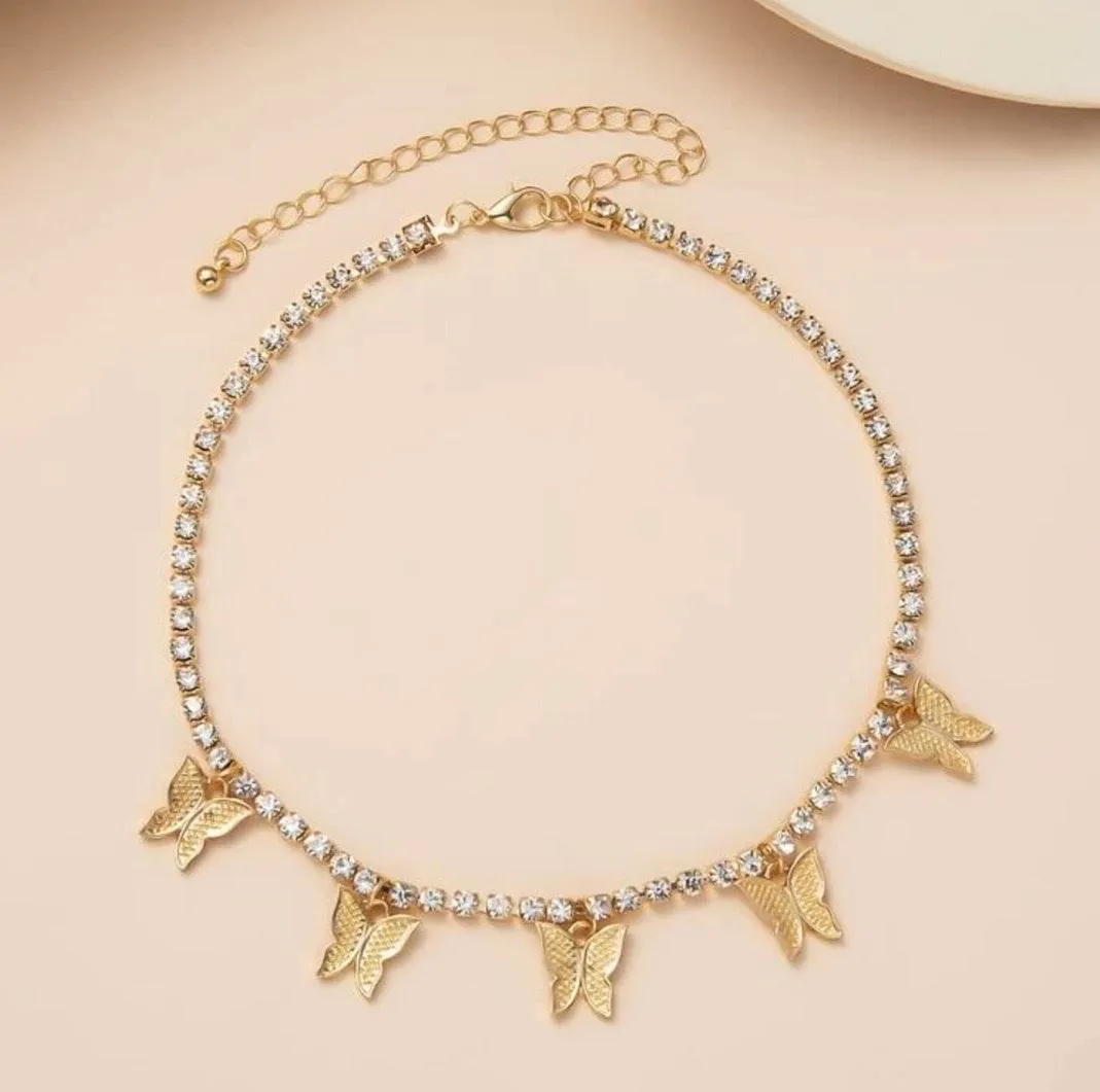 Rhinestone Butterfly Choker Gold - Image 2