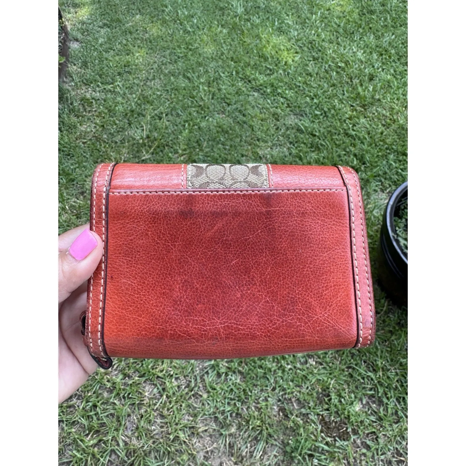 Coach Brown Mono-Brown Leather, Trim-Bifold Compact Wallet with Dust Bag 6inx4in - Image 3