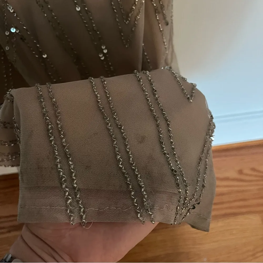 Adrianna Papell Champagne Beaded Sequin Wedding Guest Dress - Image 9