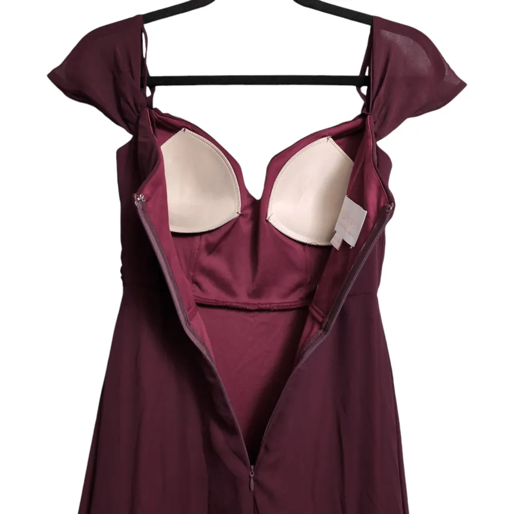 Birdy Grey Wine Off Shoulder Pleated Bodice Evening Gown Dress Wedding Size XS - Image 5