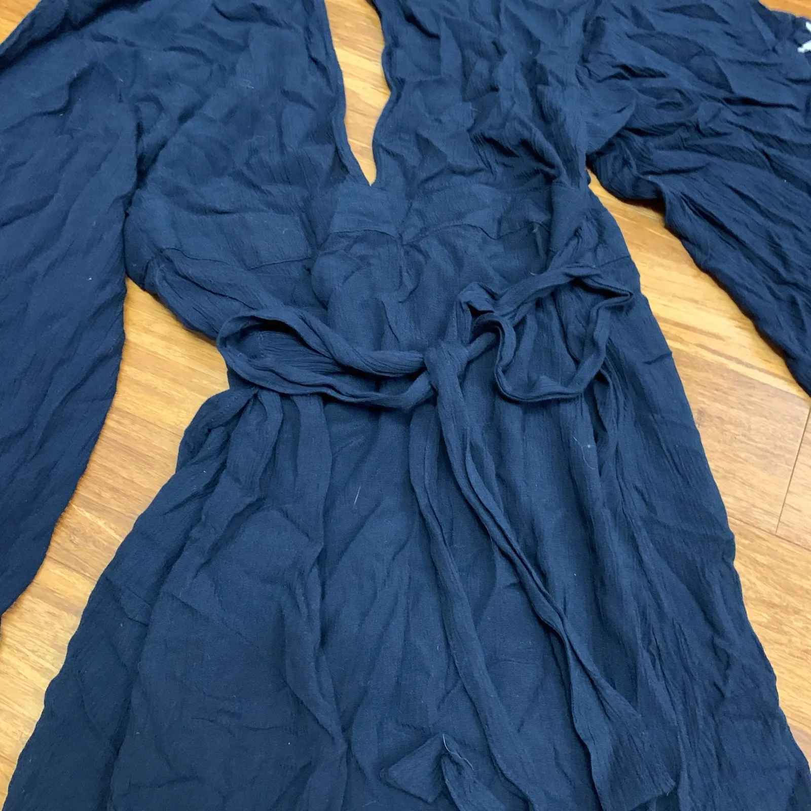 Billabong Navy Floral Print Bell Sleeve Wrap Maxi‎ Dress Kimono Style Medium - Image 5