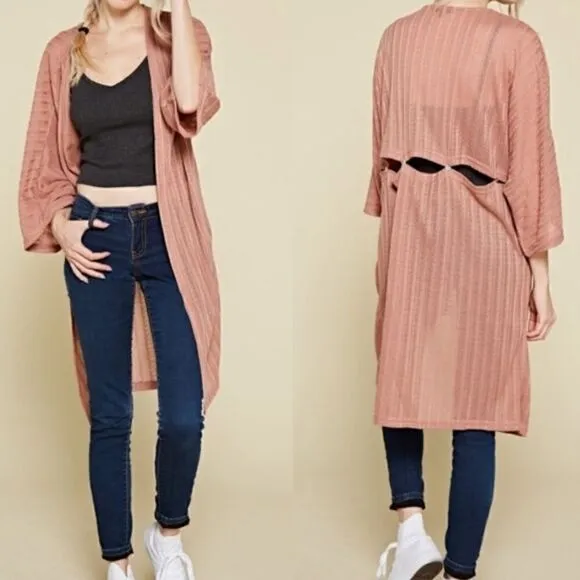 Lightweight Knit Open Cardigan‎ Pink - Image 2