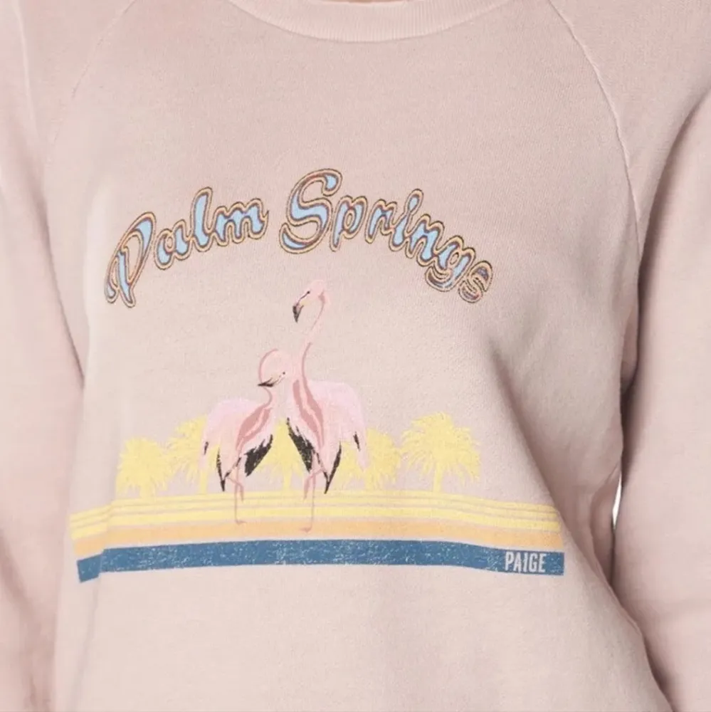 PAGE Size S distressed palm spring graphic pale pink sweatshirt - Image 3