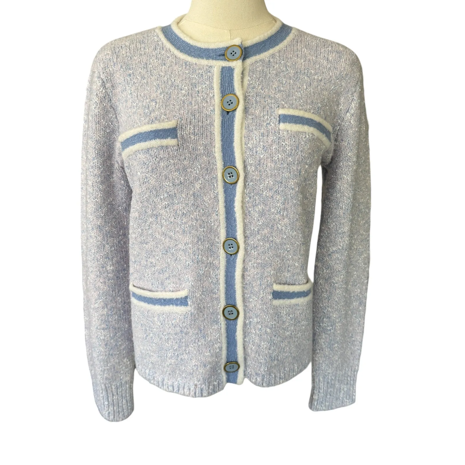 J.Crew Marled Sweater Lady Jacket‎ Blue Wool Blend Knit Cardigan Size XS NWT - Image 4