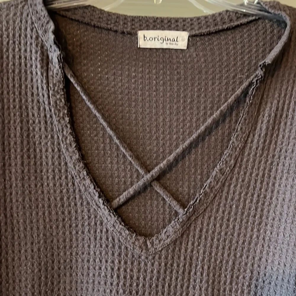 B Original Roomie Oversized Waffle Shirt Brown Comfy Plunge Neck Womens Large - Image 8