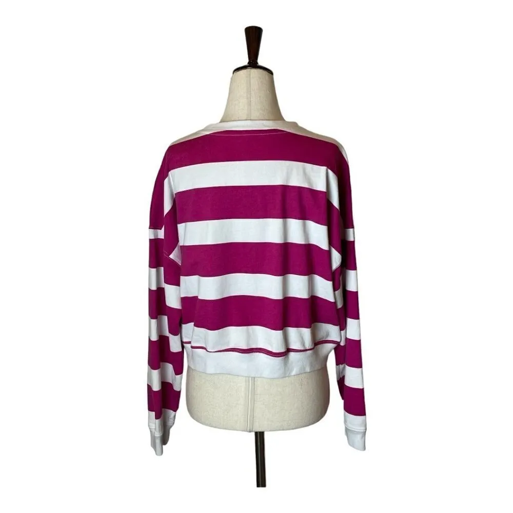 Champion Pink And White‎ Striped Crew Neck Pullover Cropped Sweatshirt Size S - Image 3