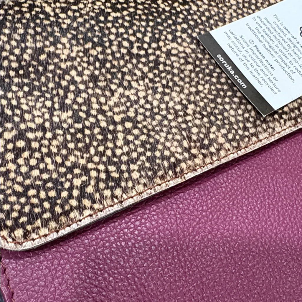 Soruka color block leather calf fur crossbody bag NEW Orange - Image 12