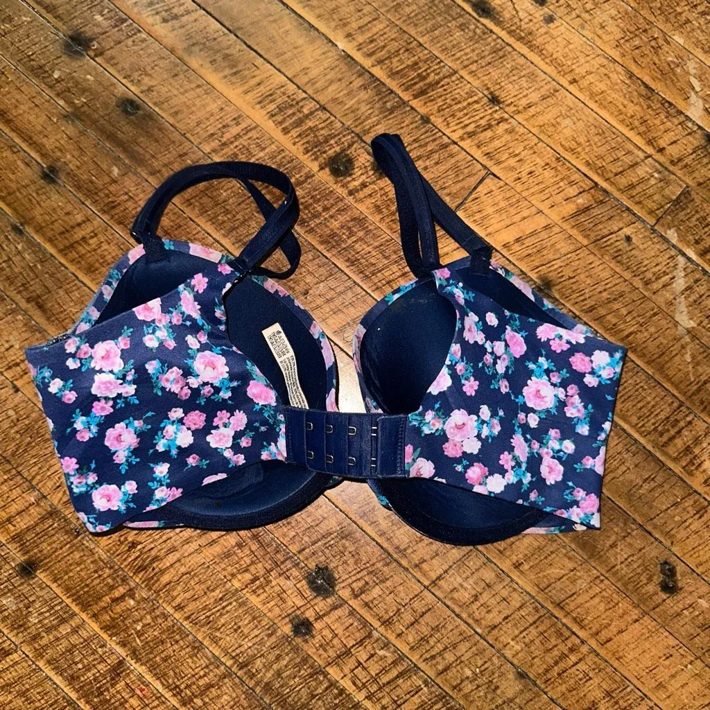 Victoria’s Secret navy rose print 32DDD lined Demi bra - Image 2