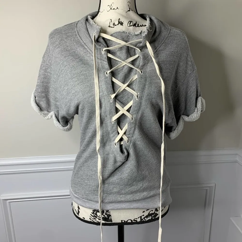 Anthropologie t la lace up gray‎ sweatshirt XS - Image 2