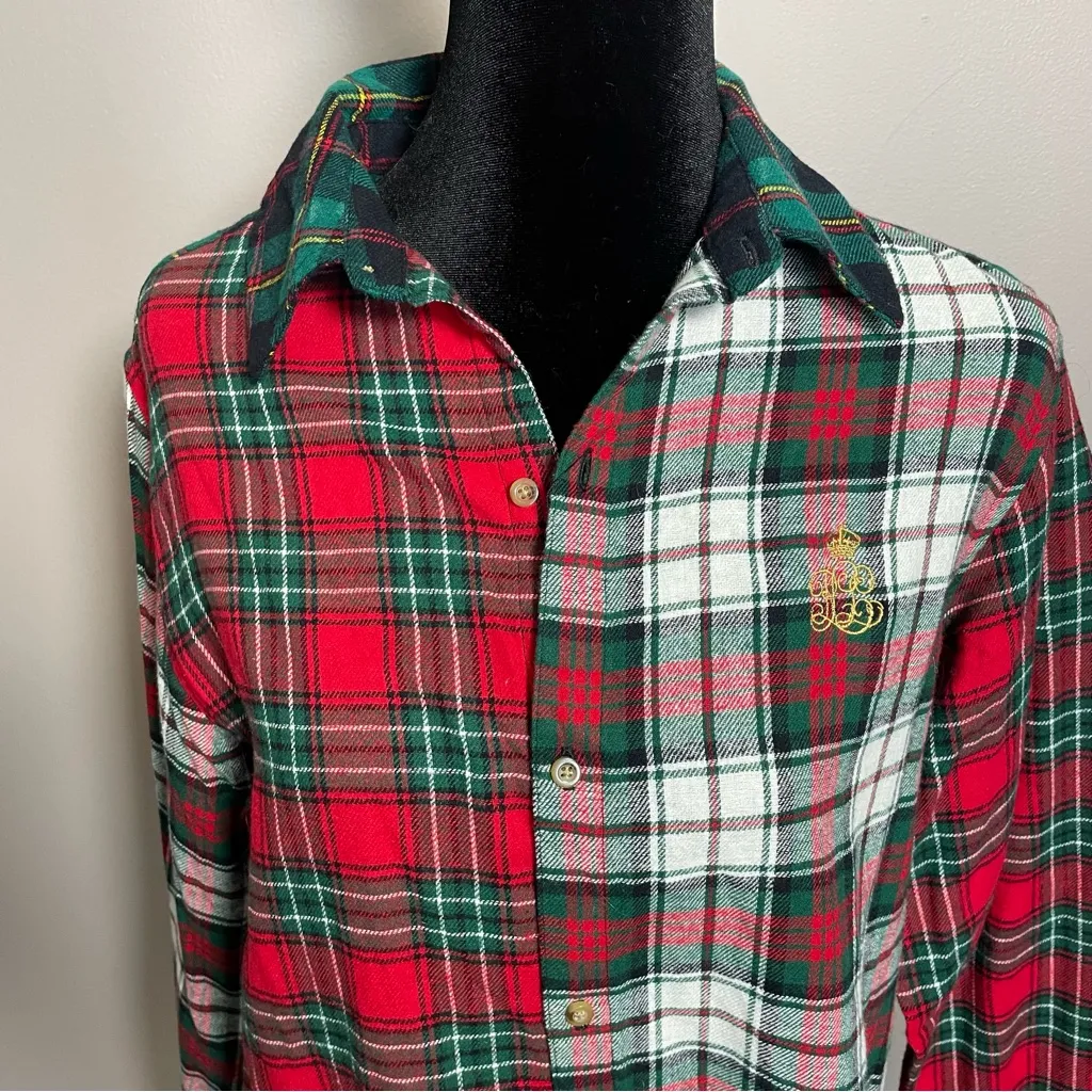 Ralph Lauren LRL Flannel Sleep Shirt Womens Medium Button Up Long Sleeve Plaid - Image 2