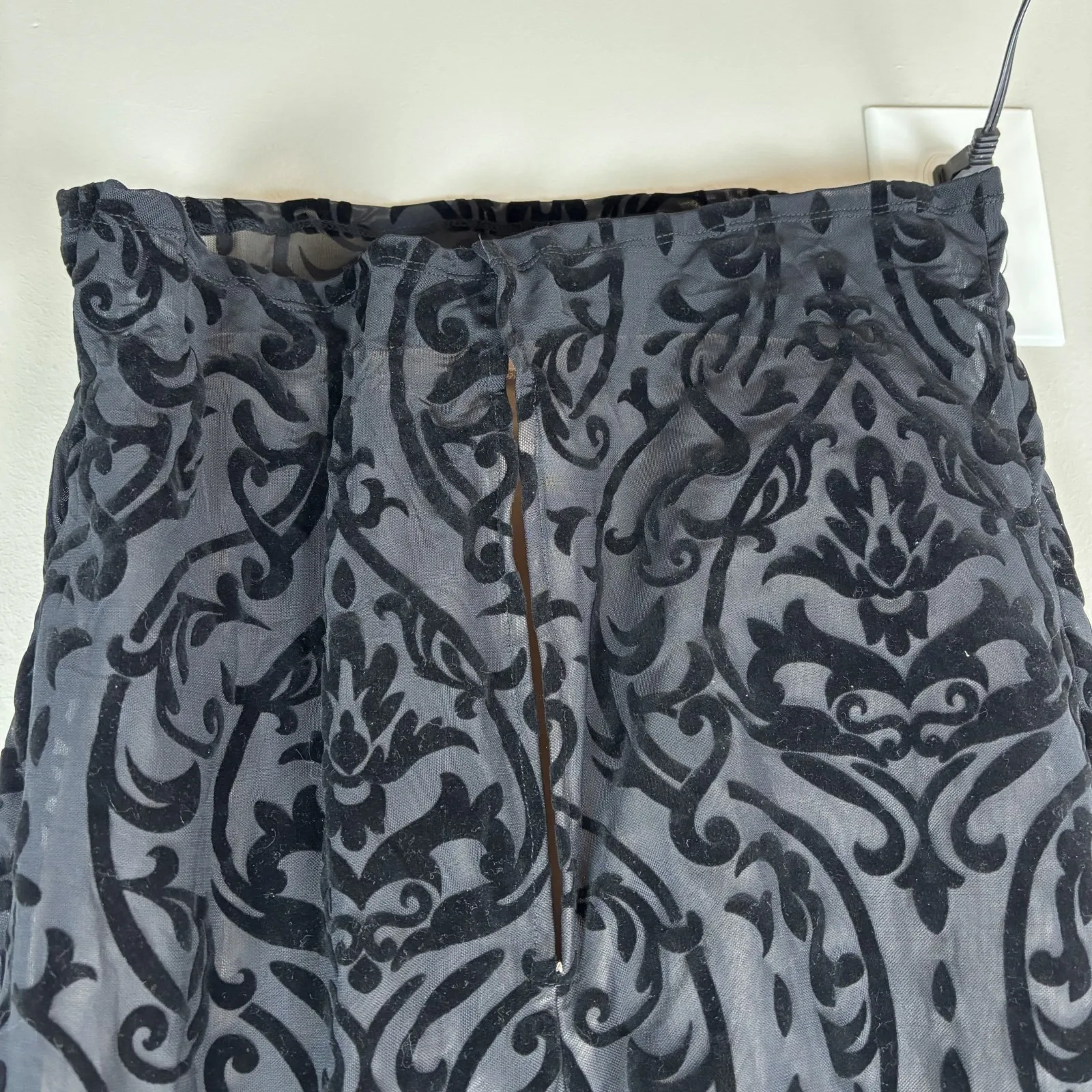 Whimsigoth Fairycore Midi Dress 1XL Black Velvet Burnout Mesh Floral Sheath Vamp - Image 8