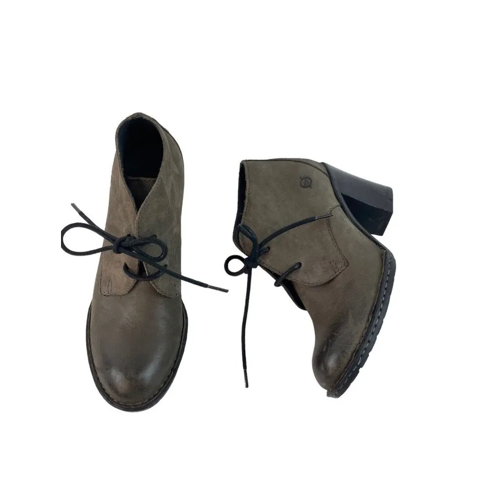 Born Leather Shoe Booties Womens US 6 EU 36.5 Army Green Lace Up Comfort Casual - Image 10