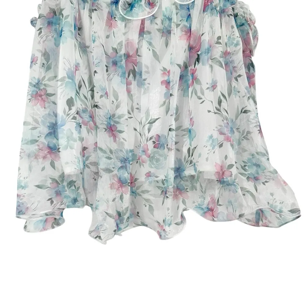 Lush Pink Blue Floral Ruffle Tank Camisole size Large Cottagecore Spring - Image 4