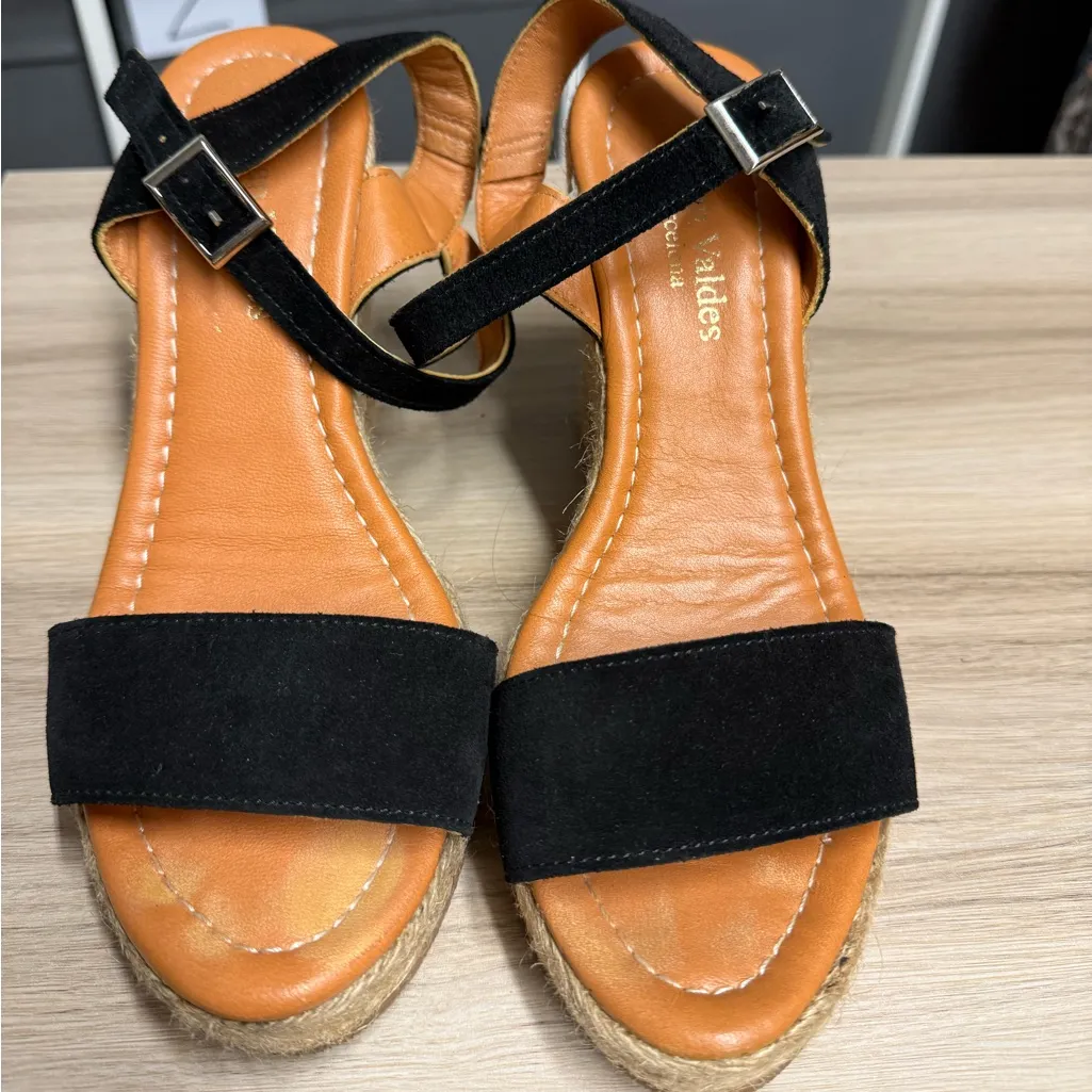 Ethan Valdes Barcelona Laguna Elegant Black Woven Wedge Heel Espadrille Sandals Size 9 - Image 2