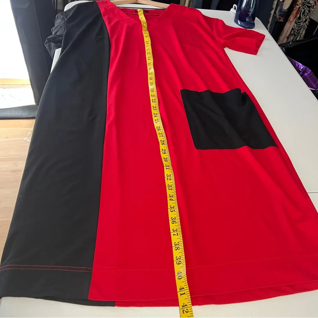 Crazy Line Lagenlook Red & Black Colorblock Patch Pocket V - Image 12