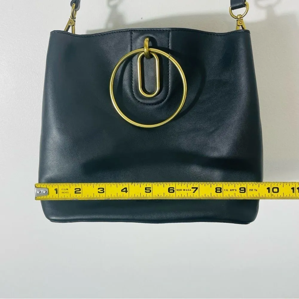 Nine West Soft Leather Black Handbag w Large Brass Gold Handles & Optional Strap - Image 13