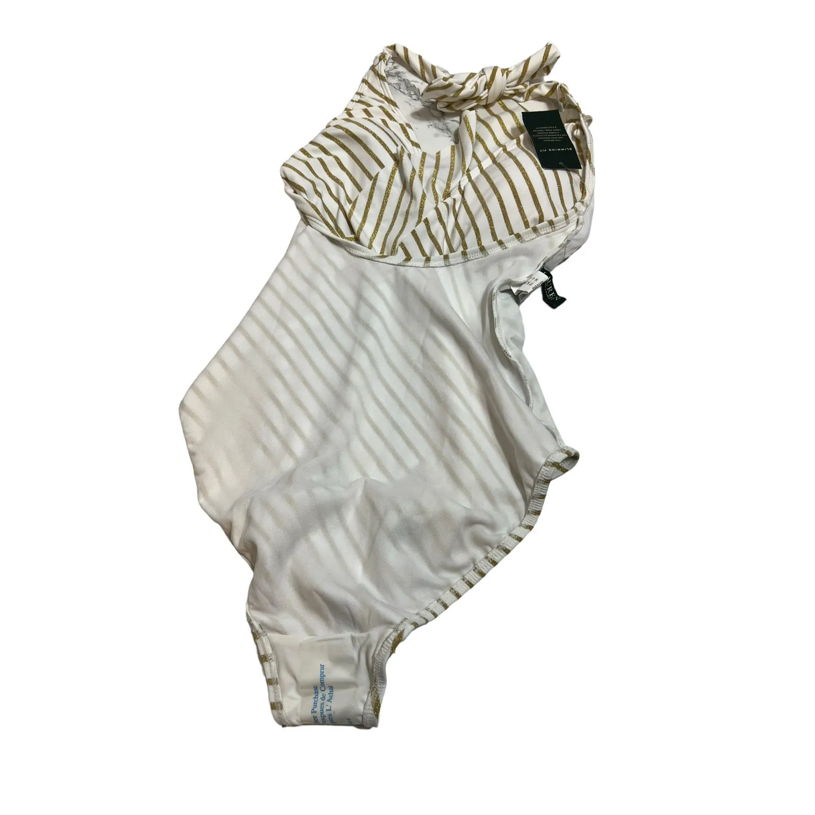 NWT LAUREN RALPH LAUREN Women's Lurex Stripe Halter One Piece Swimsuit as 6 - Image 6