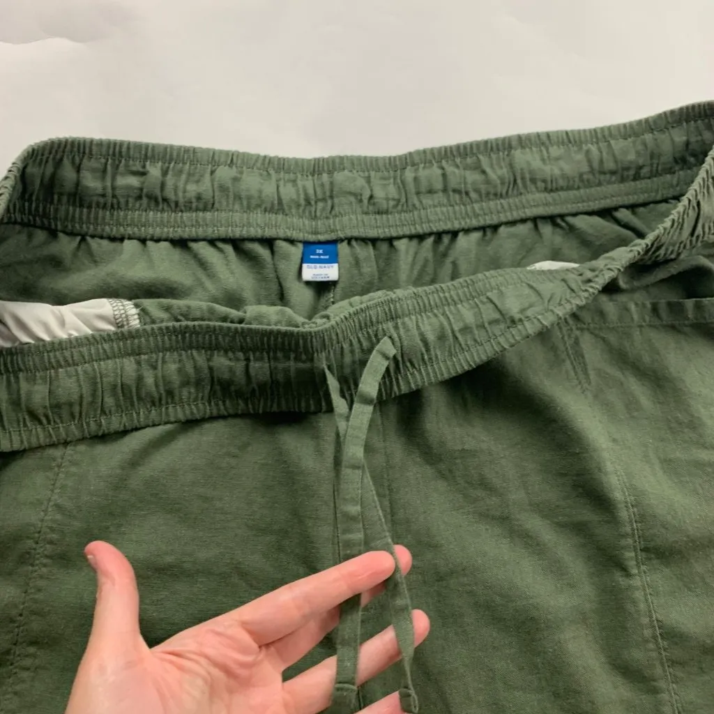 Old Navy Dark Olive Linen Blend High Rise Pull On Shorts 3X - Image 3