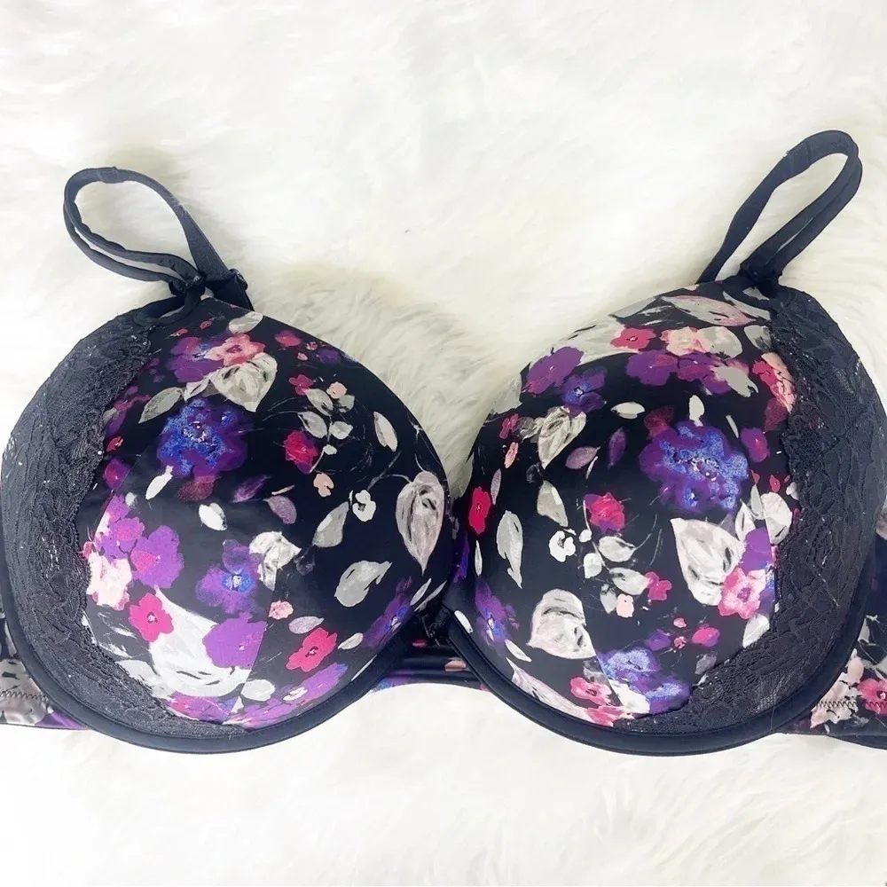 Torrid Black Floral Microfiber & Lace Push-Up Plunge Bra Size 44 DDD - Image 2