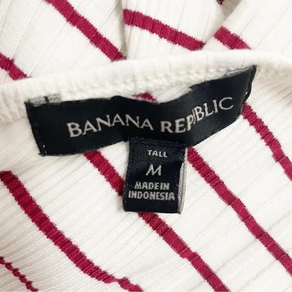Banana Republic Dress White & Red Stripe Rib Knit Double V Tank Size Medium Tall - Image 5