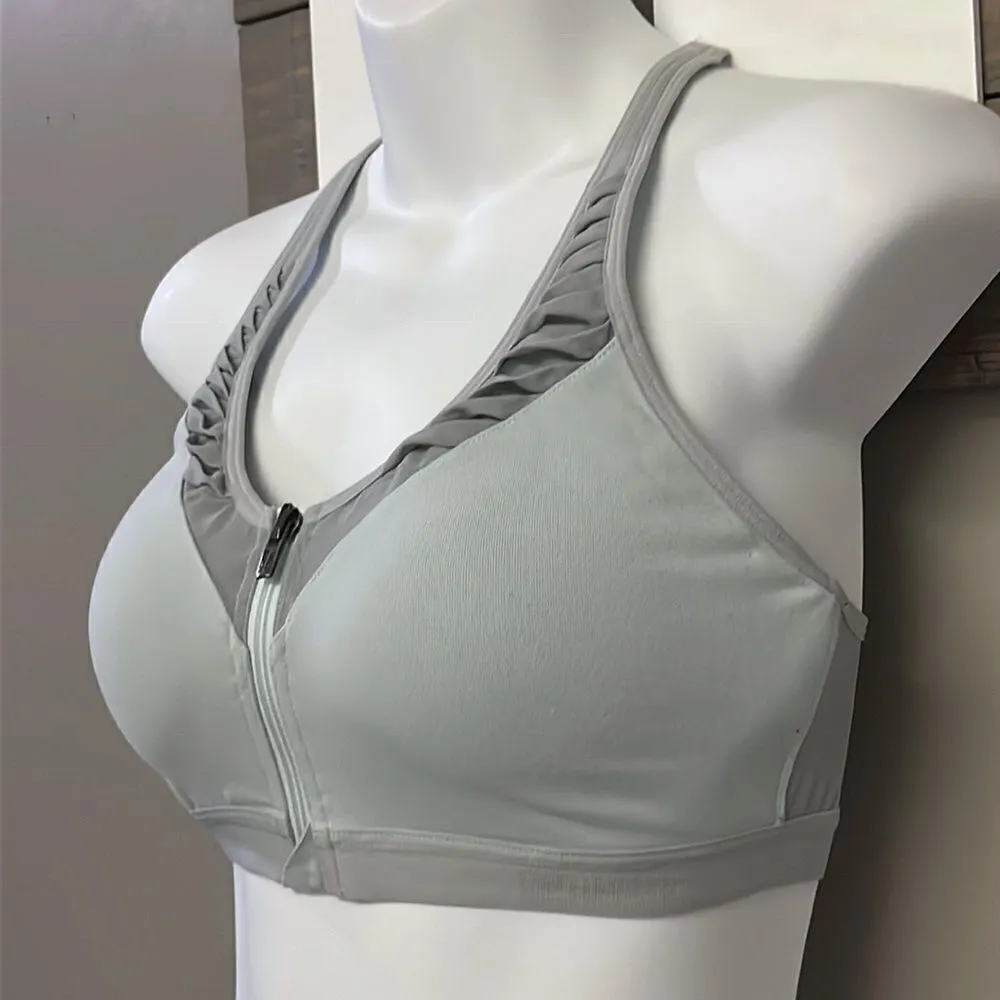 Knockout by Victoria Sport Pale Green/Gray Double Closure Razorback Bra-34C - Image 2