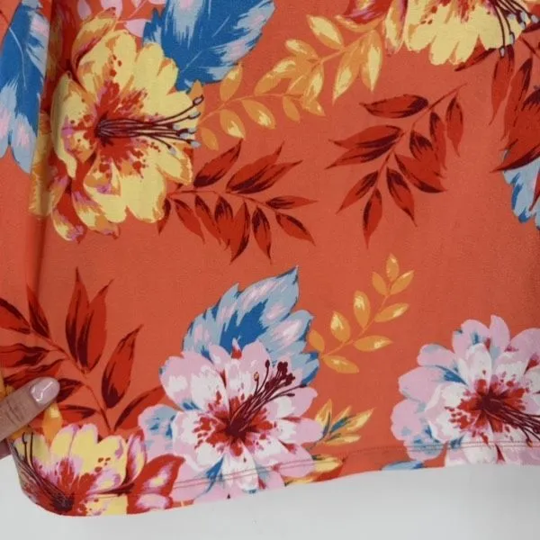 Talbots 3/4 Sleeve Shirt Knit Stretch Floral Orange Size 2X Feminine‎ Tropical - Image 6