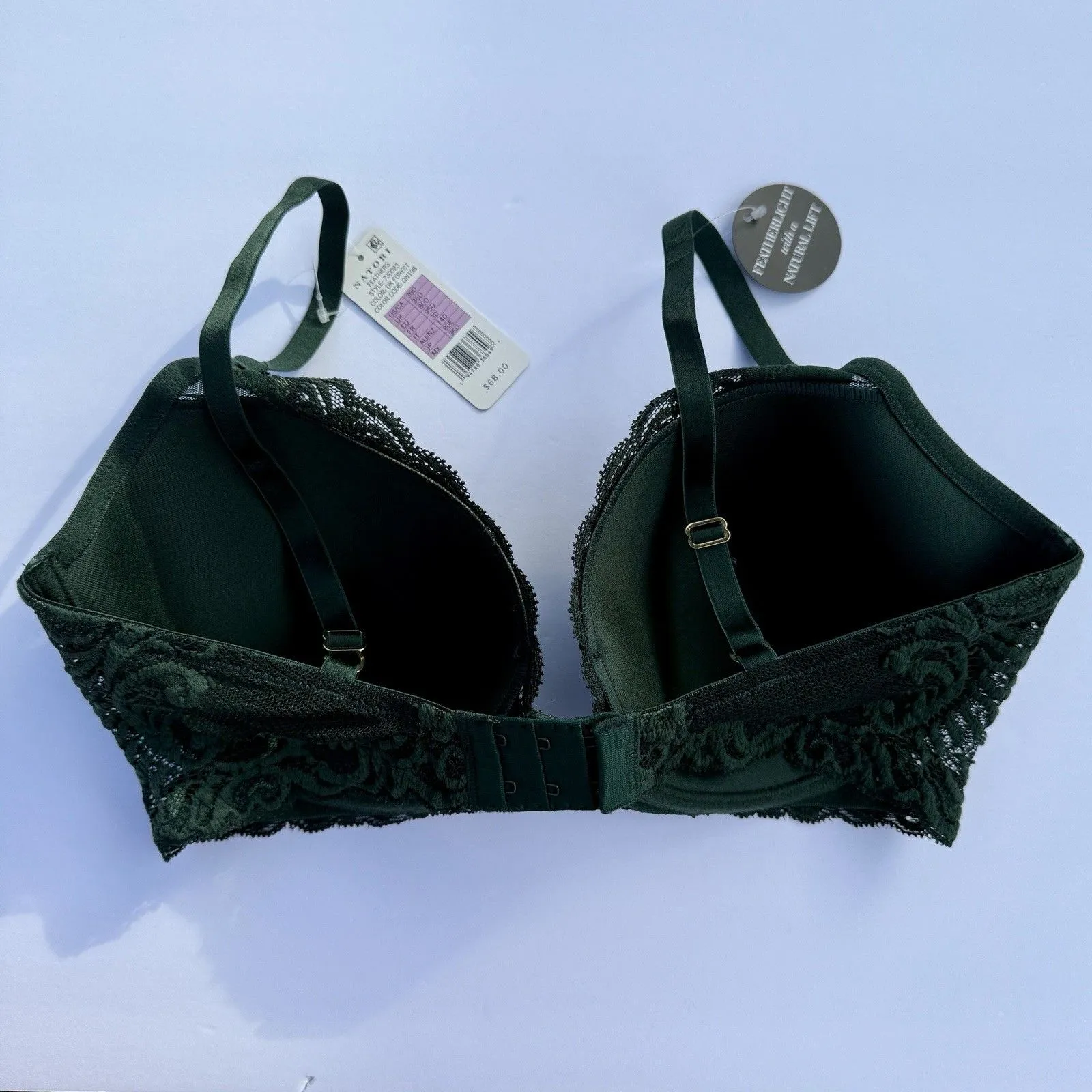 NWT Natori Feathers Contour Plunge Bra dark forest green 36D MSRP $68 Underwired - Image 2