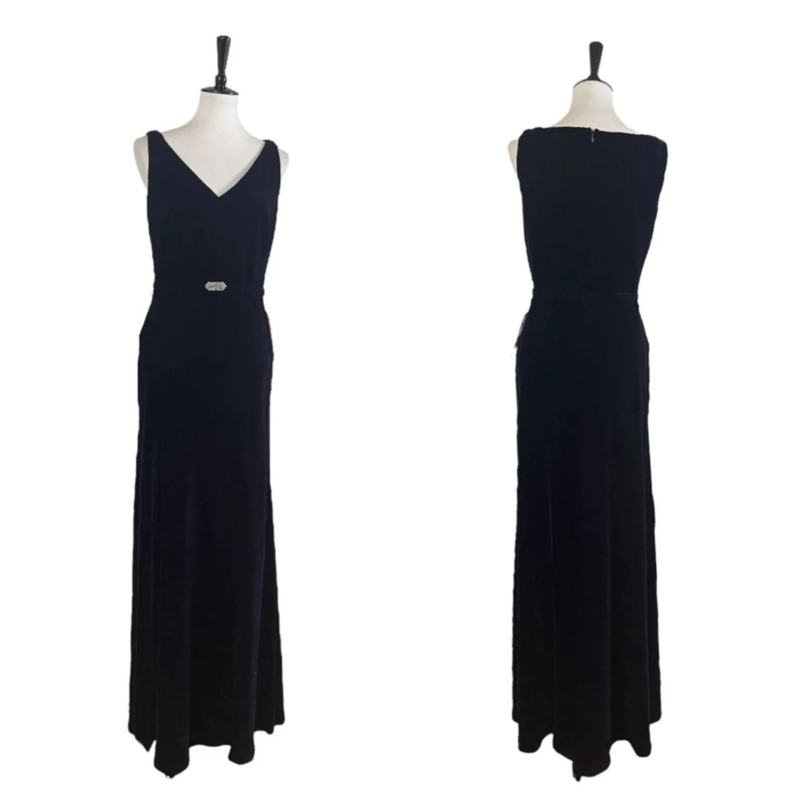 Ralph Lauren New Gown Floor Length V-neck Rhinestone Plum Velvet Women’s Size 10 - Image 12