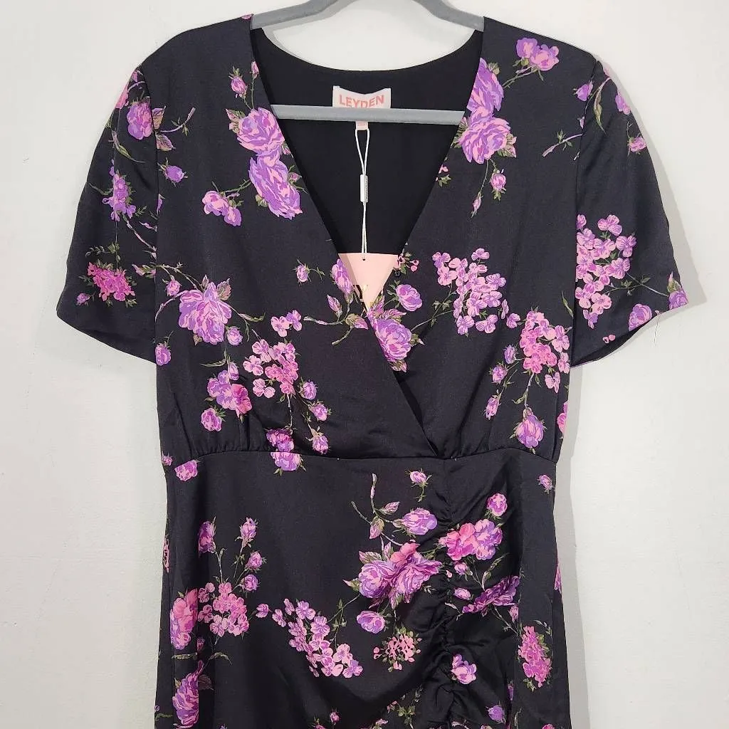 Leyden Black and Purple Floral Mini Dress NWT Size Medium Wedding Guest Dress - Image 2